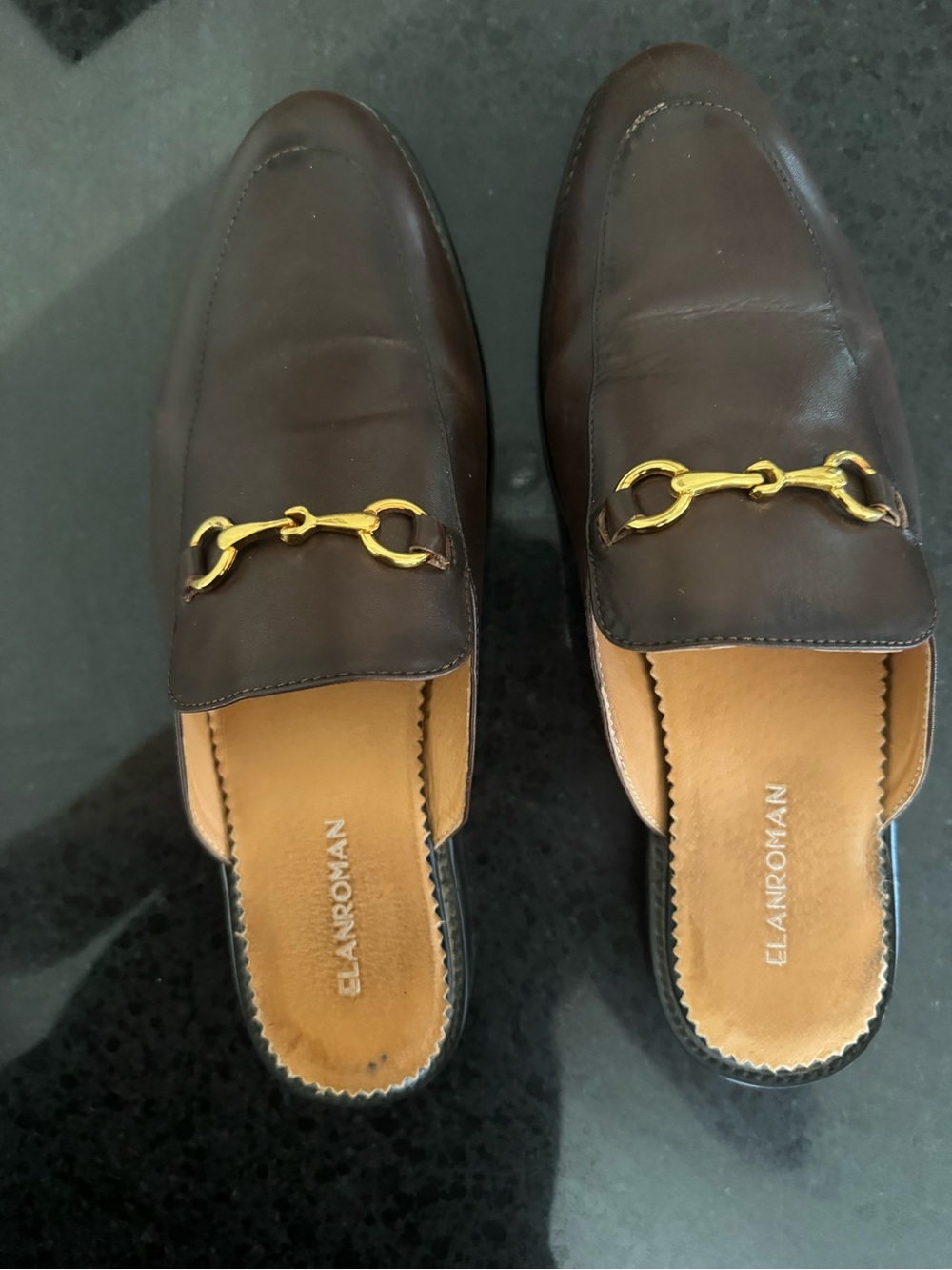 ELANROMAN Men’s Loafers Backless Genuine Leather Mules Horse Buckle Shoes